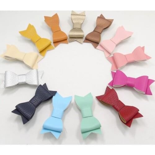 13pcs/lot Synthetic Leather Bow Hair Clip Fashion Hot Pink Yellow Orange Mint Girls Barrettes Newborn Children Teen Hairpin
