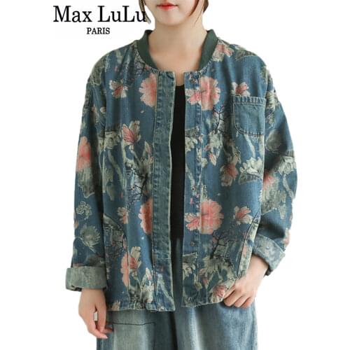 Max LuLu 2020 Autumn Fashion Style Streetwear Floral Denim Jackets Womens Vintage Printed Coats Ladies Loose Clothes Plus Size