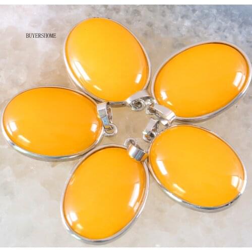 BUYERSHOME Oval 25x35MM Women Jewelry For Necklace Natural Stone Beads Yellow Jad Pendant 1Pcs K686