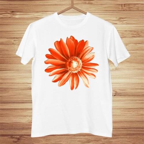 Womens T Shirt Streetwear 2021 Chrysanthemum Daisy T-Shirt Summer Harajuku Tshirt Cotton Short Sleeve Black Tops Tee Flower