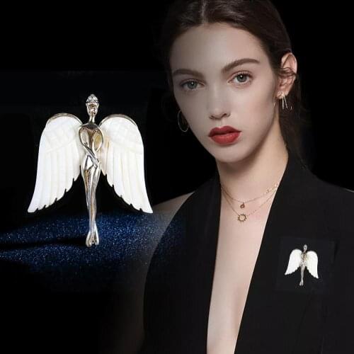 Vintage Cute Angel Wings Design Brooch 54*64mm Fashion Fairy Jewelry 3 Colors Natural Abalone Shell women Brooch Pins party deco