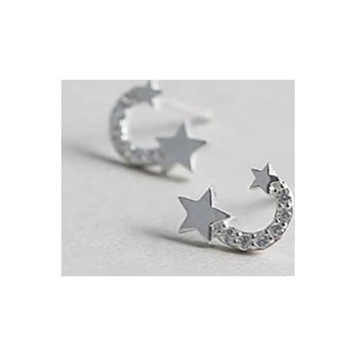 Fashion Trendy Tiny Moon Star Stud Earrings For Women Statement Cubic Zircon Stone Real 925 Sterling Silver Earring Party Gifts