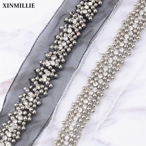 Crystal Rhinestone Sew On Beaded Lace Fabric Trimming DIY Clothing Wedding Dress Jeans Needlework Accessories Fringe Ribbon Mesh