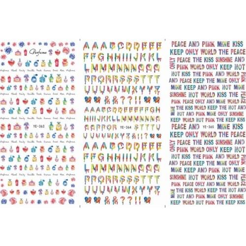 3 PACK/ LOT WATER TRANSFER DECAL NAIL ART NAIL STICKER ALPHABET LETTER PERFUME BOTTLE YE363-365