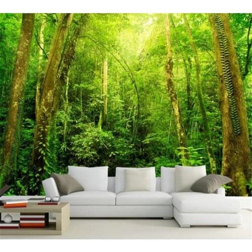 Beibehang 3D modern beautiful wallpaper romantic sunshine forest big tree scenery TV background wall home decoration painting