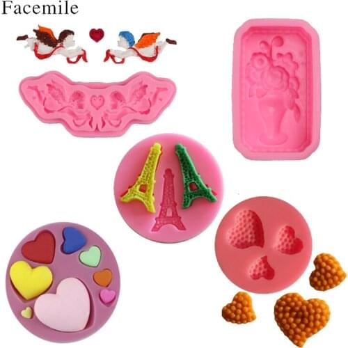 Facemile 5PCS Kitchen Baking Tools Heart Flower Tower Silicone Chocolate Mold Ice Candy Lolly Fondant Mould Valentine Gift Tool