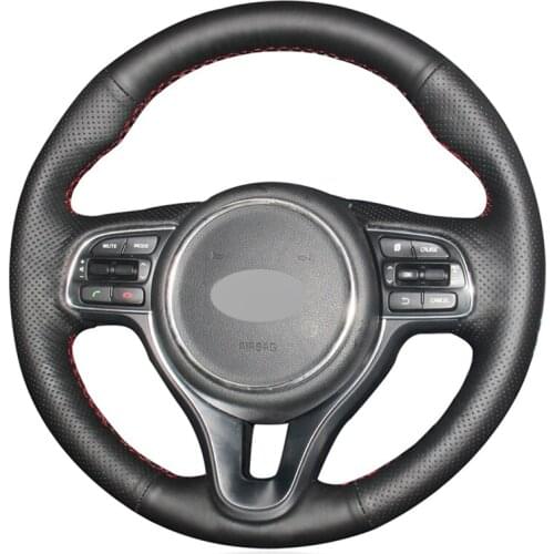 Black Artificial Leather Hand-stitched No-slip Car Steering Wheel Cover for Kia K5 Optima Sportage KX5 Niro 2017-2019