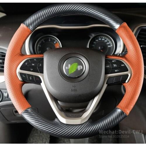 For jeep renegade cherokee patriot grand cherokee compass Hand-stitched suede leather carbon fiber car steering wheel cover