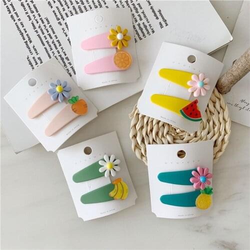 Imixlot New Cute Sweet 2pcs Cartoon Fruit Flower Acetate Hair Clips Women Girls Fashion Watermelon Banana Hair Accessories