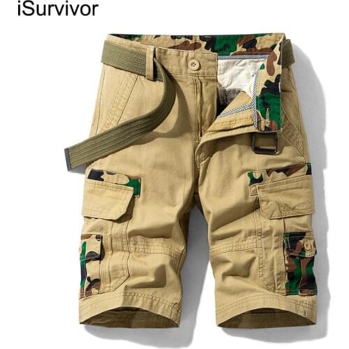ISurvivor 2021 Aummer New Mens Shorts Trend Overalls Cotton Straight Multi-Pocket Pants