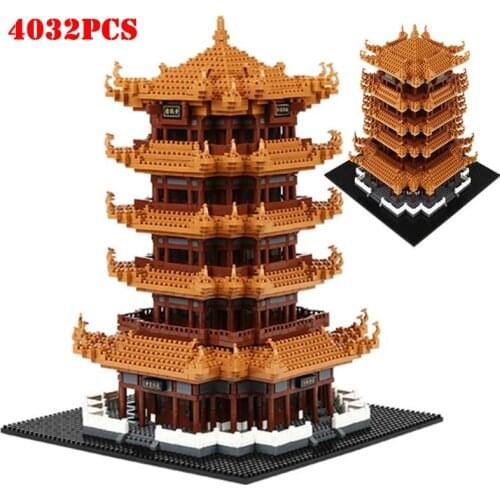 Chinese Architecture Yellow Crane Tower Tengwang Pavilion Model Building Blocks City 3D Mini Diamond Bricks Adults Children Toys
