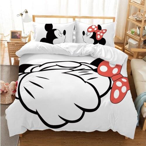 Black and white Cartoon Mickey Minnie Bedding set Bedclothes Duvet Cover Pillowcase Print Home Textile Bed Linens Children gift