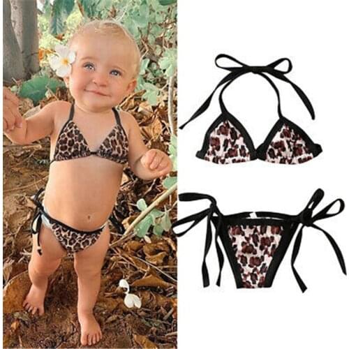 0-24 Months Baby Girls Swimsuits Toddler Kid Leopard Print Swimwear For Girls Bikini Set 2020 Summer Toddler Bathing Suit