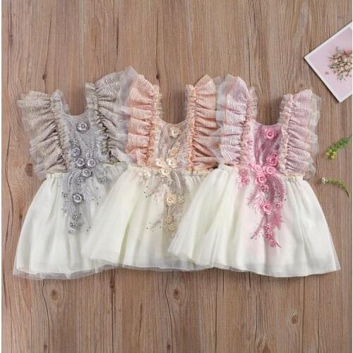 Toddler Baby Girl Summer Dress Flower Embroidery Sleeveless Princess Mesh Dresses Girls Clothing