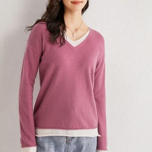 LHZSYY 2020 Spring Autumn Pullover Cashmere Sweater Long-Sleeved Short Large Top Women Pure Wool V-Neck Knit Base Shirt Korean