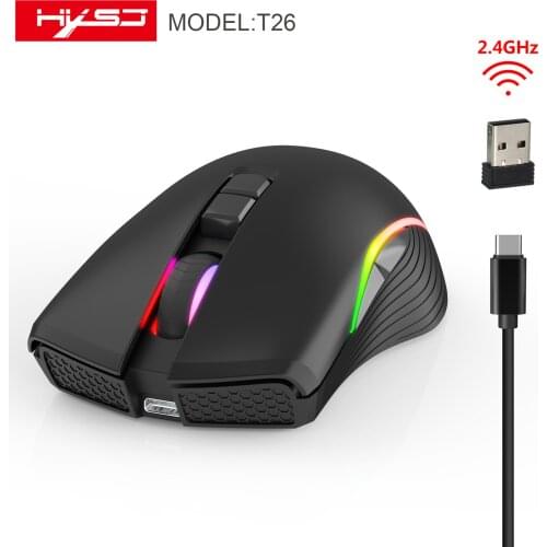 Mini Gaming Mouse HXSJ T26 Mouse Wireless Mice 2.4GHz Type C Rechargeable Backlit 7 Buttons Portable for Mac Laptop PC Computer