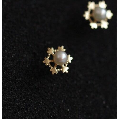 Trendy pearl earrings for women snowflake shape earlobe piercing stud accessory 925 silver fine jewelry female girl party gifts
