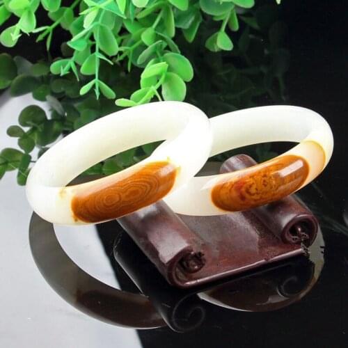 Natural Chinese Raw Leather White Jade Hand-carved Wide Band Bracelet Fashion Boutique Jewelry Men and Women Sugar Skin Bracelet