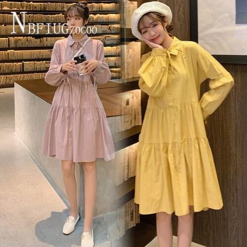 2020 Autumn Fashion Plus Size Lapel Women Dress Cover Belly Pregnant Female Dresses
