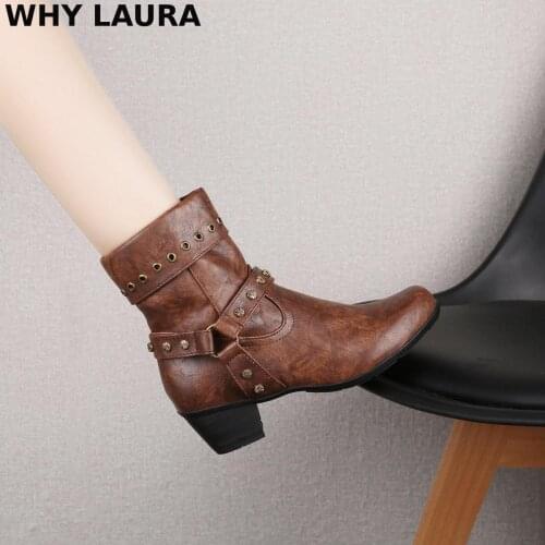 Autumn and winter flat snowshoes, retro boots, womens Marten boots, soft PU anti-skid motorcycle mechanical ankle boots