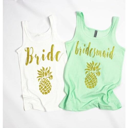 Custom Beach Pineapple Hawaiian wedding Bride Bridesmaid t shirts tees Matron of honor Bachelor party bridal tanks tops favors