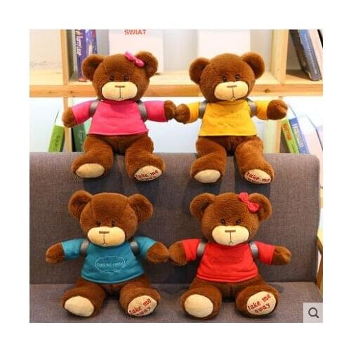 30 40cm plush hot new Cute Bear Boy Dressed Backpack Small Furry Couple Bear Teddy Doll good quality festival Christmas kids