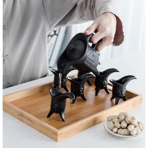 Gift Box Wine Set Chinese Style Ceramic Pastoral Retro Warm Wine Heated Japanese Shochu Hip Flasks Matara Groomsmen Gifts BS50JH