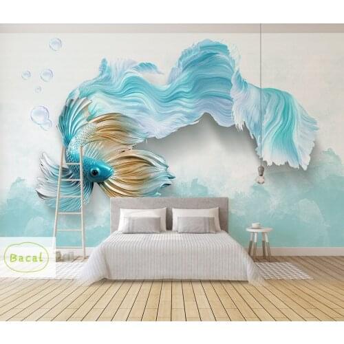 Custom Wallpaper 3D Modern Abstract Art Painting Blue Guppy photo Wall Mural Living Room Bedroom Wallpaper murals 16d