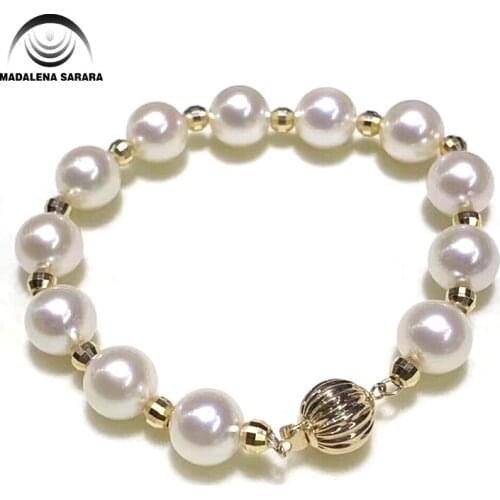 MADALENA SARARA 5-11mm AAA Freshwater Pearl Bracelet Handmade Round Shape Natural White Simple Style