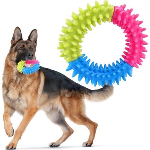 Rubber Interactive Pet Chew Toys Teeth Clean TPR Training Teeth Cleaning Thorn Circle Elasticity Big Dog Toys Puppy Accessories