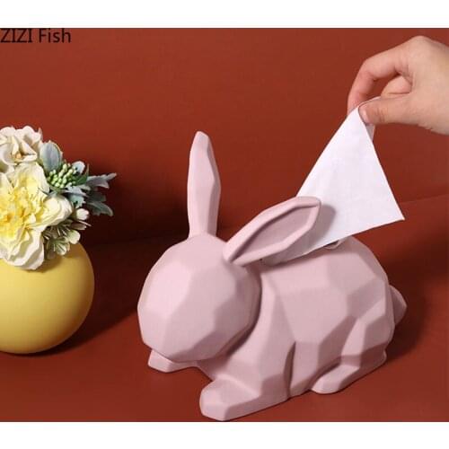 Pink Rabbit Tissue Box Ceramic Removable Tissue Boxes Living Room Decoration Dinner Table Paper Organizer Towel Napkin Holder