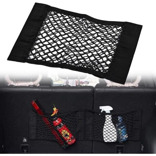 Car Trunk Storage Bag Mesh Net Pouch Auto Rear Trunk Seatback Organizer Storage Elastic String Velcro Luggage Holder Pocket