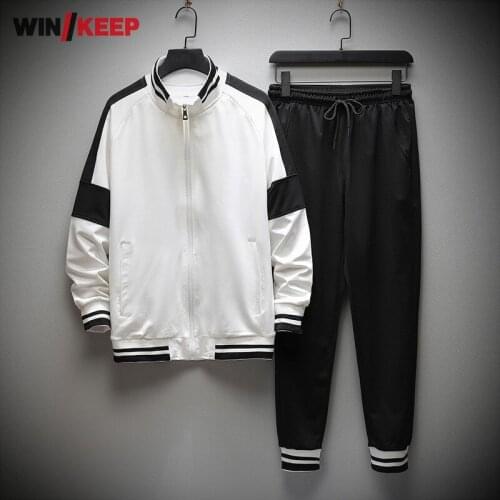 Mens Sports Suit Autumn Sweatsuit Long Sleeve Stand Collar Sweatshirt Elastic Waist Pants Running Sportswear Men Training Sets