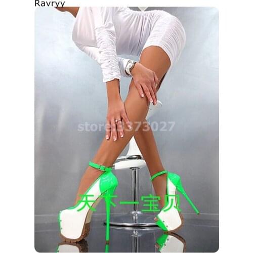 White green mix womens high heels ankle buckle platform heel peep toe female party dress shoes thin heel single shoes stiletto