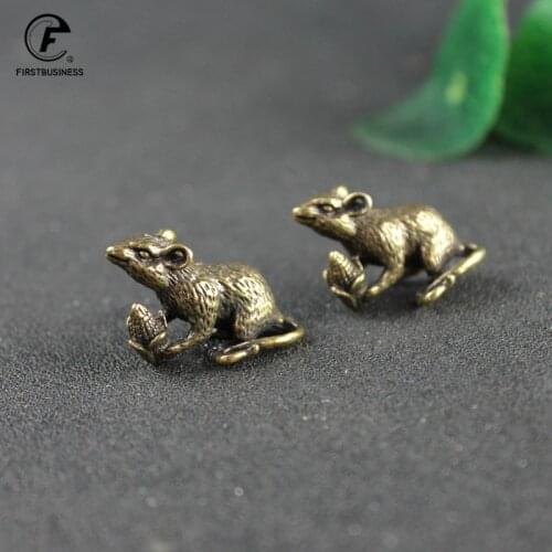 Vintage Brass Corn Rat Lucky Wealth Feng Shui Brass Mini Home Decorations Solid Mouse Desk Mini Ornament For Christmas Gift