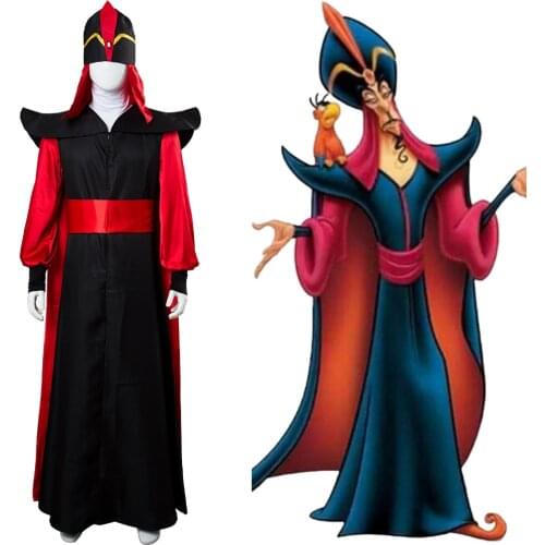 Adult Aladdin Costume The Return of Jafar Hat Wizard Jafar Villain Cosplay Costume Full Set Halloween Party