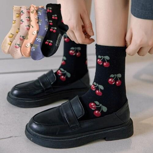 Socks Women 2021 New Autumn Fashion Crew Women Socks Breathable Cute Fruit Cotton Long Korean Style Socks Female Носки