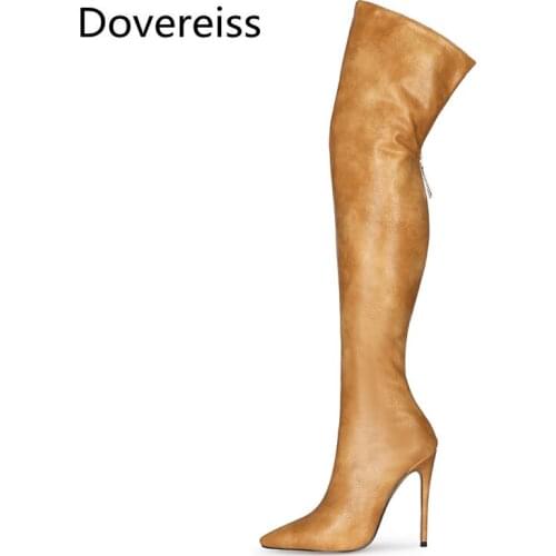 Dovereiss Fashion Womens Shoes Winter Sexy Elegant Back zipper new yellow Over the knee boots Concise Mature 45