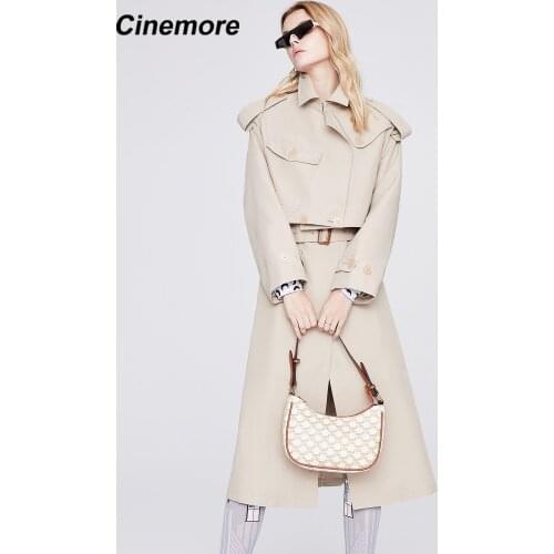 CINEMORE New 2021 Womens raincoat Long Two-Piece Double Breasted Coat women With Belt Spring Autumn Splicing Windbreaker 92208