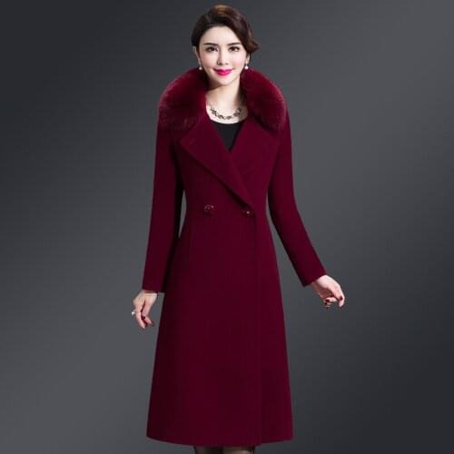 Women Autumn Wool Blend Coats Plus Size 4XL Faux Fur Collar Female Woolen Coat Long Jackets casaco feminino LX2081