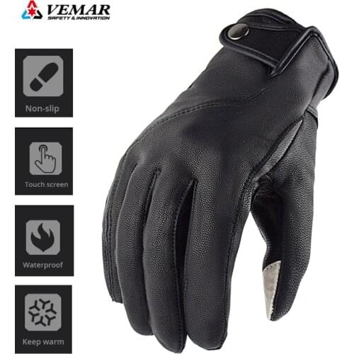 Four Seasons Motorcycle Retro Gloves Brown Vintage Motocross Gloves Men Waterproof Warm Motorbike Glove Soft Touch Screen