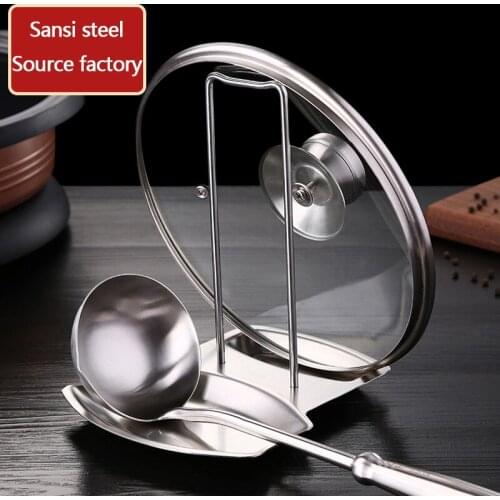 1Pcs Stainless Steel Pan Pot Cover Lid Shelf Rack Stand Spoon Holder Stove Organizer Home Storage Soup Spoon Rests Kitchen Tools