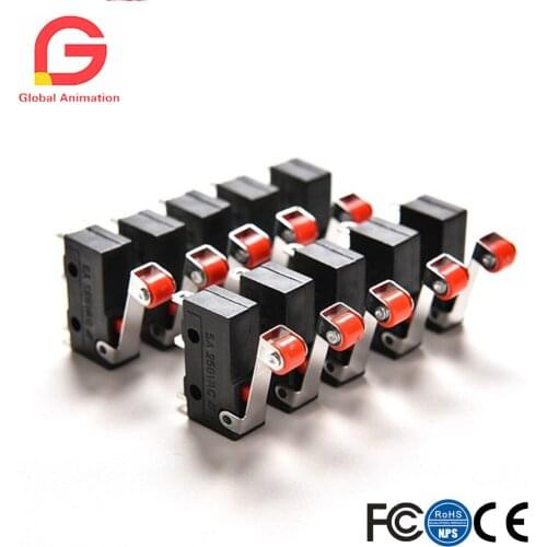 10Pcs Micro Roller Lever Arm Open Close Limit Switch KW12-3 PCB Microswitch
