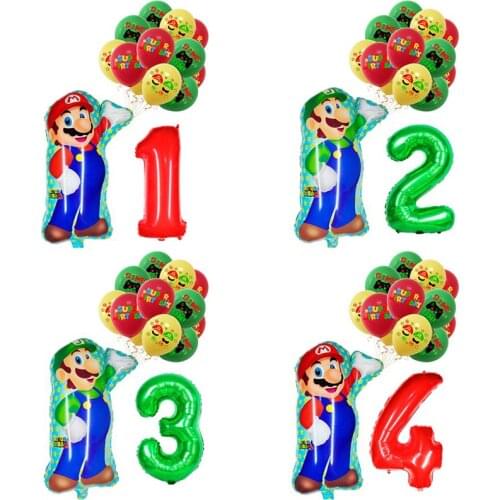 12 pcs Super Mary Mario Aluminum foil balloon Number balloons Latex balloon boy girl Children birthday party decoration balloons
