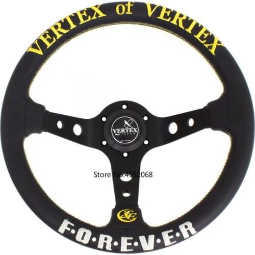 13inch VERTEX FOREVER JDM Racing Black Genuine Leather Drift Steering Wheel