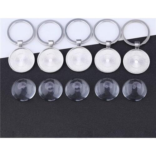 5pcs/lot Keychain With Pendant Bezel Blank Fit 25mm Cameo Glass Cabochon Base Setting DIY Keychain Key ring Supplies For Jewelry