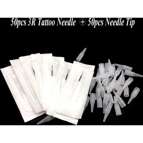 50pcs Tattoo Needle 3R and 50pcs Needle Tip Cap Permanent Makeup Eyebrow Pen Machine Disposable Agulhas Dermografo Universal