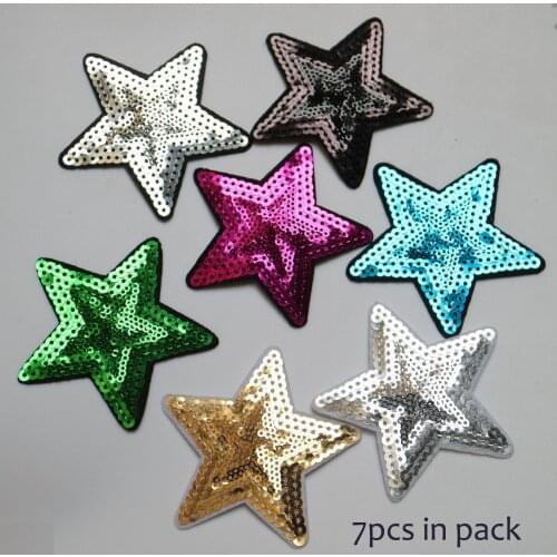 7pc/lot DIY ironing star Patches for clothing DIY iron on sequins parches star appliques embroidery for clothes