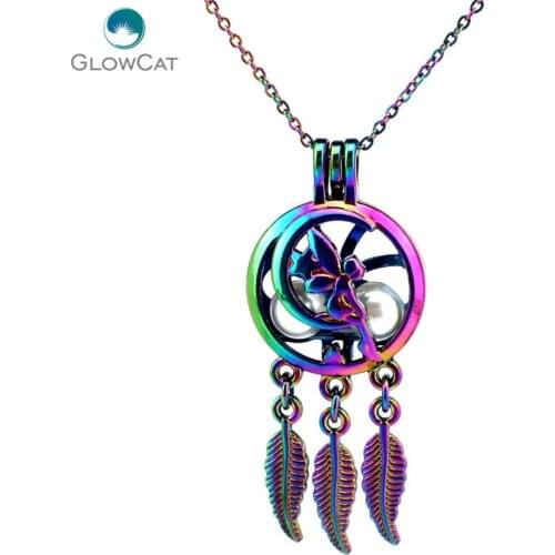 C761 COLORS Dream Catcher flower pretty woman Moon Necklace Pendant Aroma Essential Oil Diffuser Locket Necklace