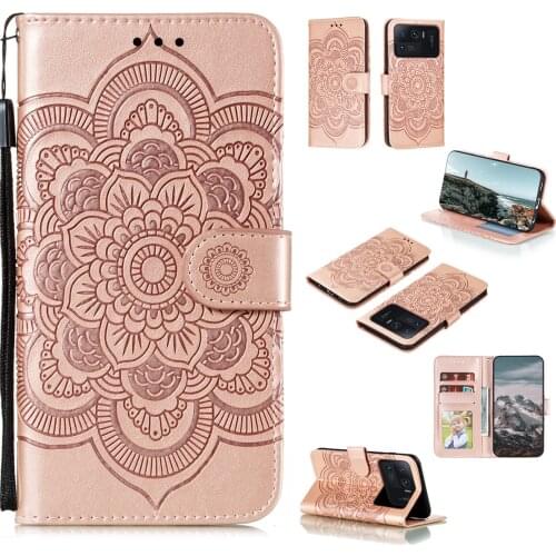 Datura Flower Embossed Pu Leather Phone Case for Xiaomi Mi11Ultra Card Slot Wallet Photo Frame Kickstand Back Cover